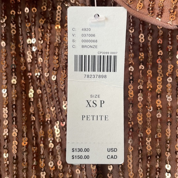 Anthropologie Bronze Sequin Blouse $130 Top XS Small Petite L/S Button Down NWT - Picture 2 of 12